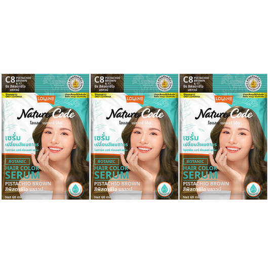 Lolane - Nature Code Botanic Hair Color Serum #C8 Pistachio Brown 60ml. (Pack of 3)