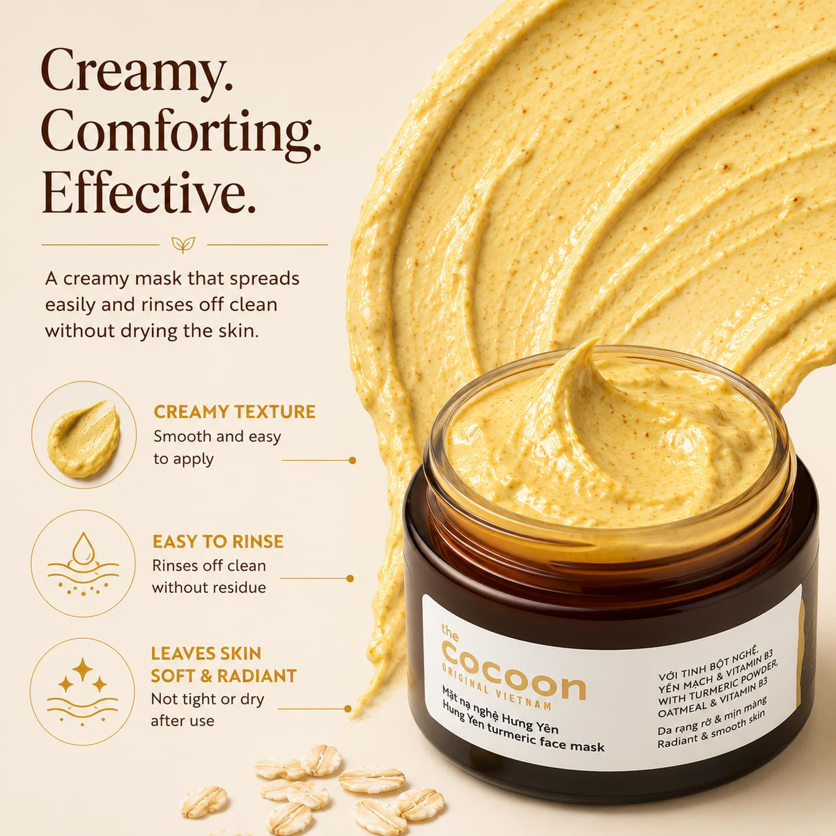 Cocoon Vietnam - Hung Yen Turmeric Face Mask (Mặt Nạ Nghệ Hưng Yên) with Turmeric Powder & Oatmeal 30ml.
