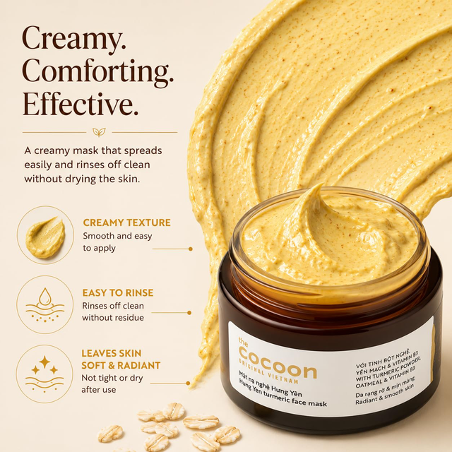 Cocoon Vietnam - Hung Yen Turmeric Face Mask (Mặt Nạ Nghệ Hưng Yên) with Turmeric Powder & Oatmeal 30ml.