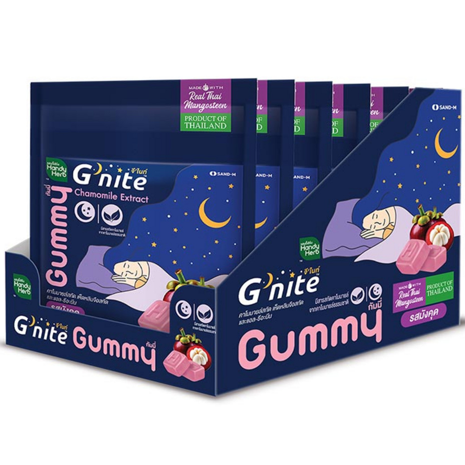 Handy Herb - GNight Gummy Jelly, Chamomile and L-Theanine, Sleep Fast, Mangosteen flavor (Box of 6 sachets, 4 pcs. per sachet)