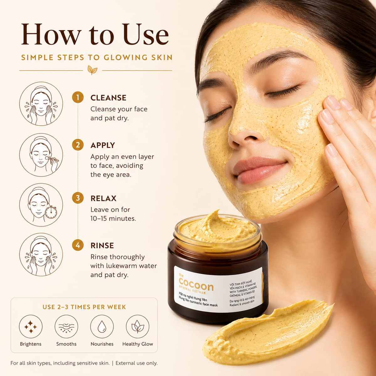 Cocoon Vietnam - Hung Yen Turmeric Face Mask (Mặt Nạ Nghệ Hưng Yên) with Turmeric Powder & Oatmeal 30ml.