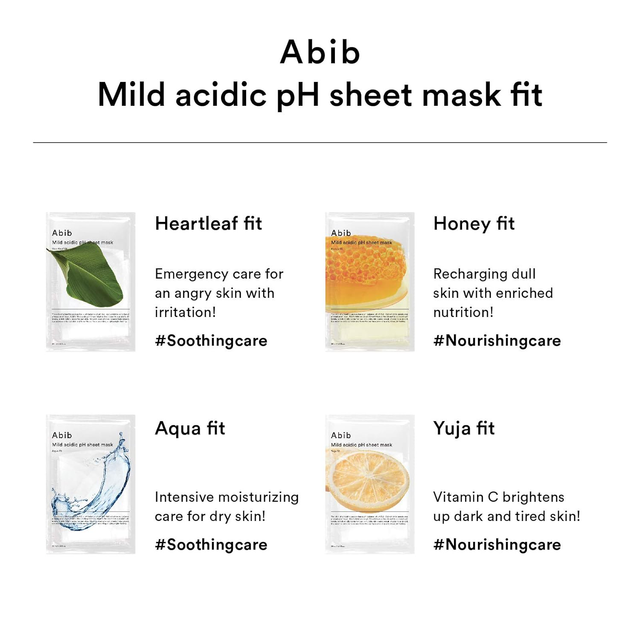 Abib - Mild Acidic pH Sheet Face Mask, Heartleaf Fit 30ml. (Pack of 3)