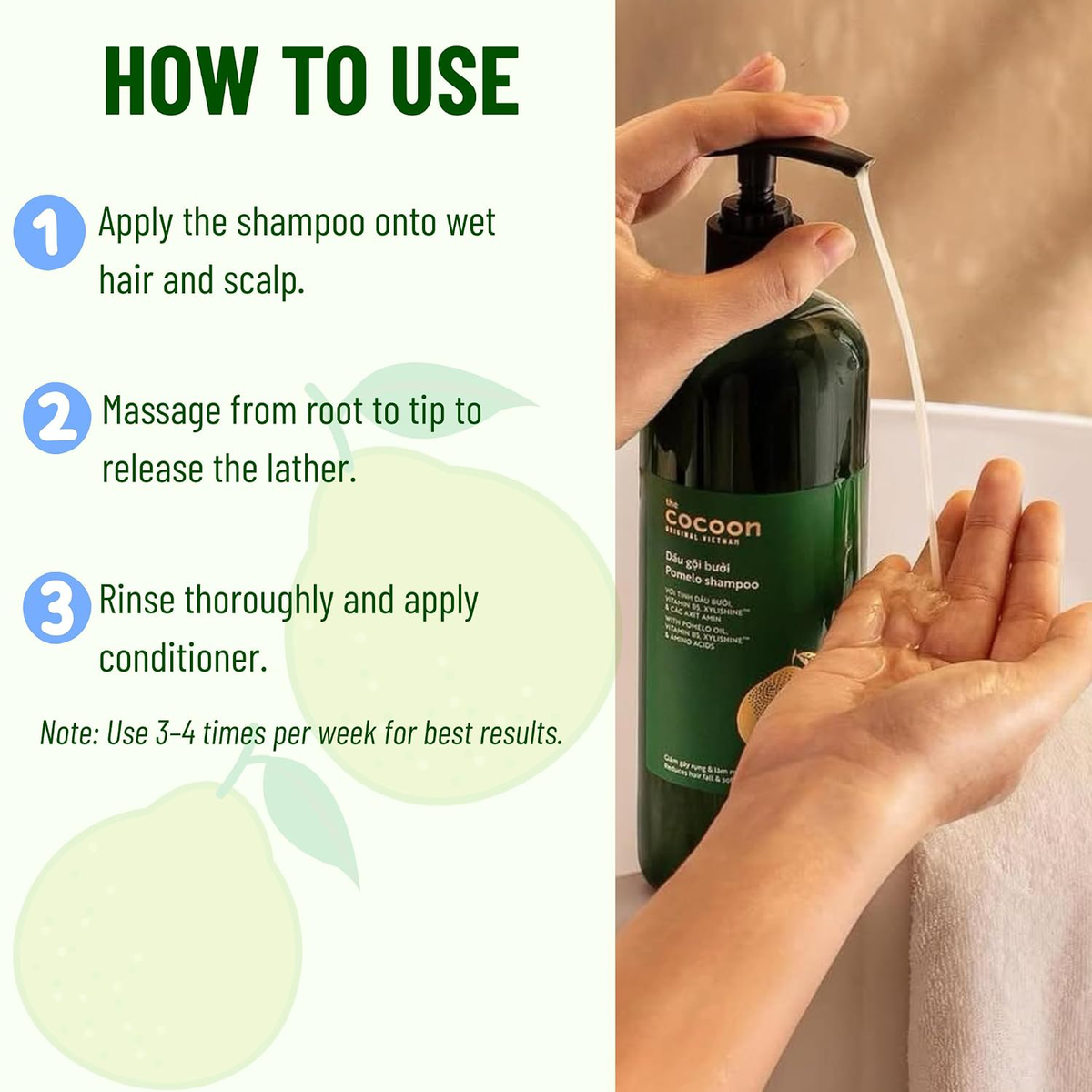 Cocoon Vietnam - Pomelo Shampoo (Dầu Gội Bưởi) with Pomelo Oil, Vitamin B5, Xylishine™ & Amino Acids, Sulfate-Free 310ml.