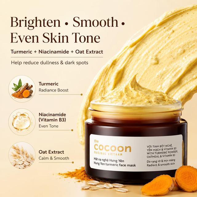 Cocoon Vietnam - Hung Yen Turmeric Face Mask (Mặt Nạ Nghệ Hưng Yên) with Turmeric Powder & Oatmeal 30ml.
