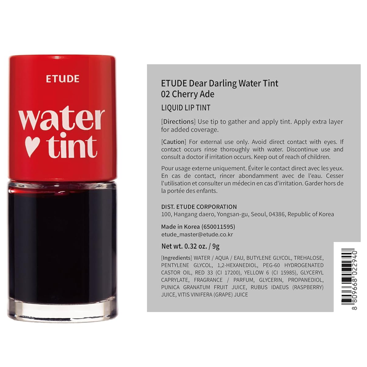 Etude - Dear Darling Water Tint #02 Cherry Ade 9g.