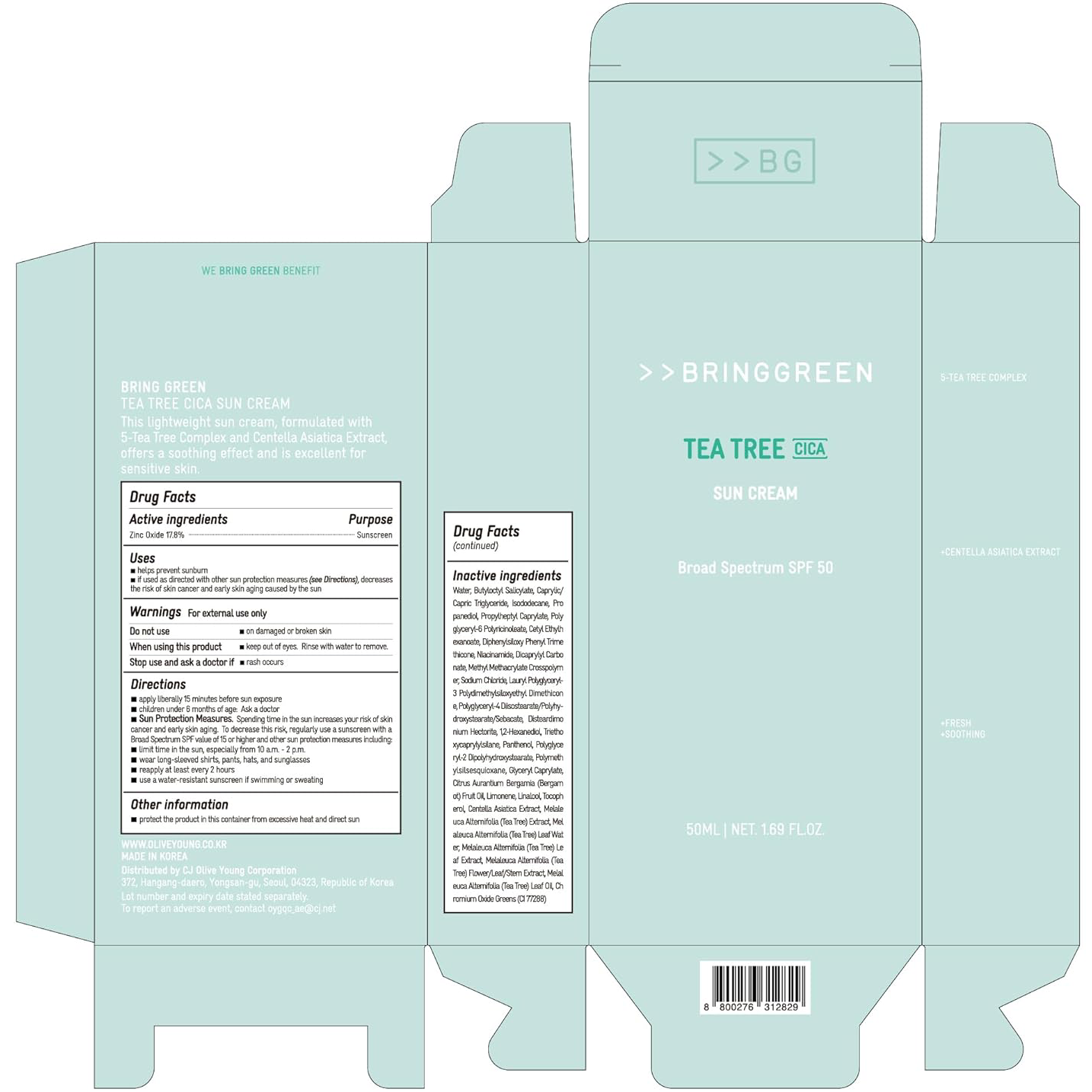 Bringgreen - Tea Tree Cica Fresh Sun Cream SPF+ PA++++ 50ml.