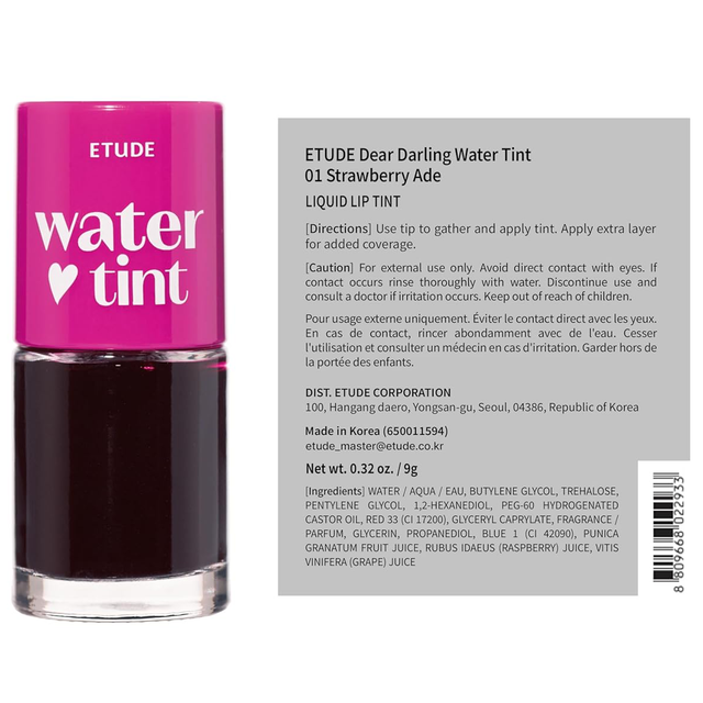 Etude - Dear Darling Water Tint #01 Strawberry Ade 9g.