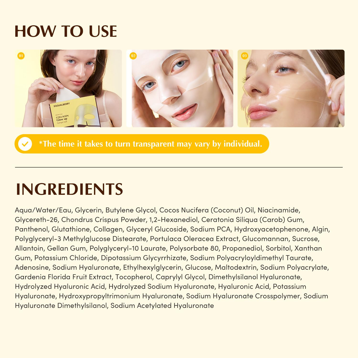 EQQUALBERRY - Collagen Glow Up Hydrogel Mask 30g. (Pack of 3)