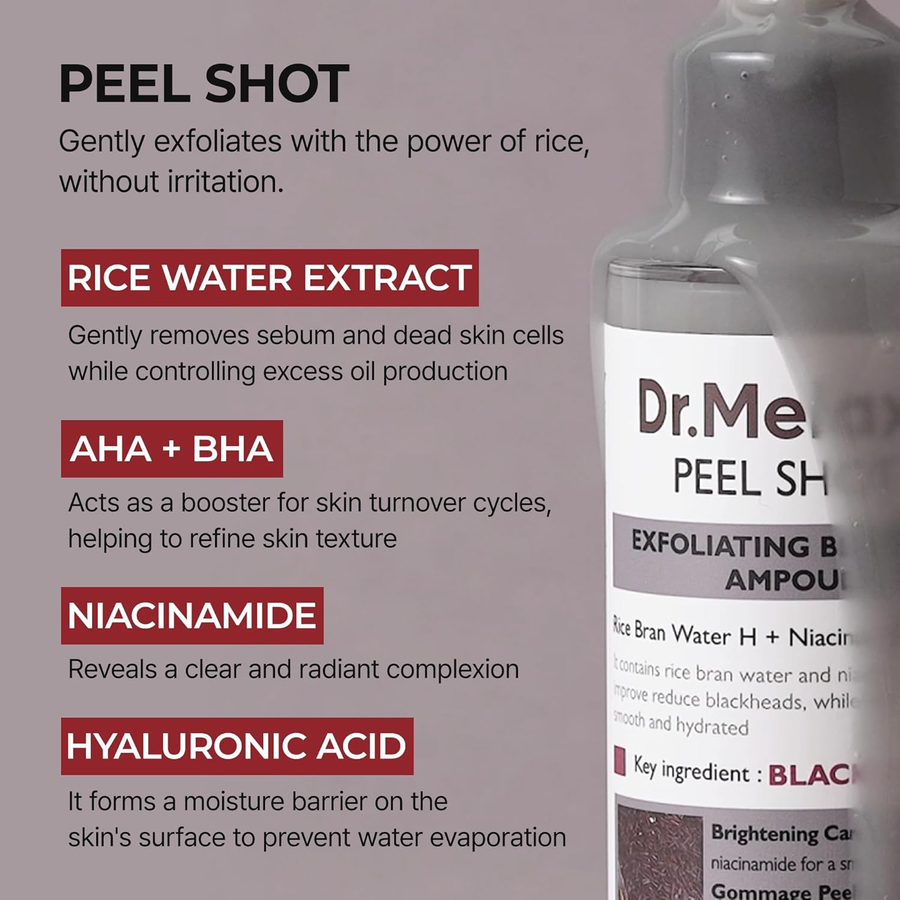 Dr.Melaxin - Peel Shot Exfoliant Black Rice Ampoule with Rice Bran Water H + Niacinamide 80ml.