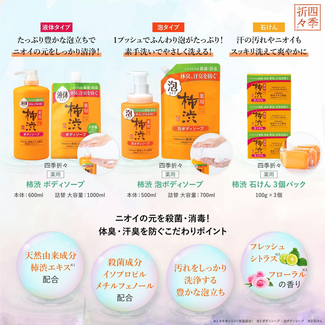 Kumano - Shikioriori - Persimmon Tannin Foam Body Soap with Hyaluronic Acid, Citrus Scent, 500ml