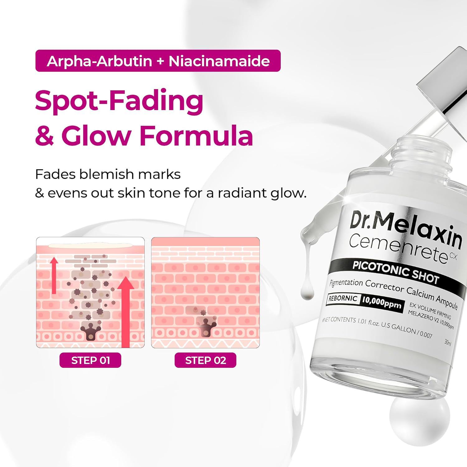Dr.Melaxin - Cemenrete Picotonic Shot Pigmentation Corrector Calcium Ampoule 30ml.