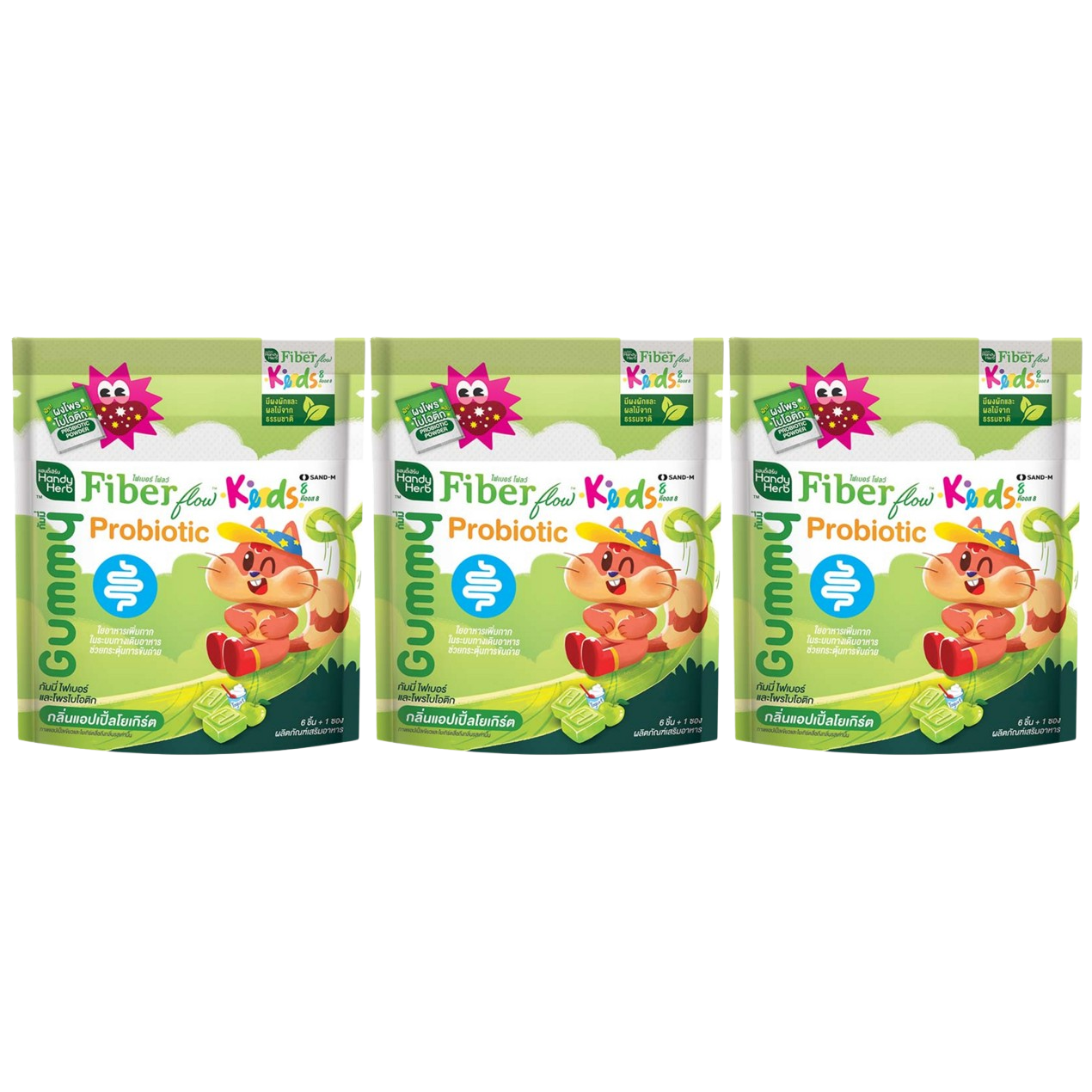 Handy Herb - Fiber Flow Kids Gummy Jelly, Probiotic, Apple Yogurt flavor (Pack of 3 sachets, 6 pcs. per sachet)