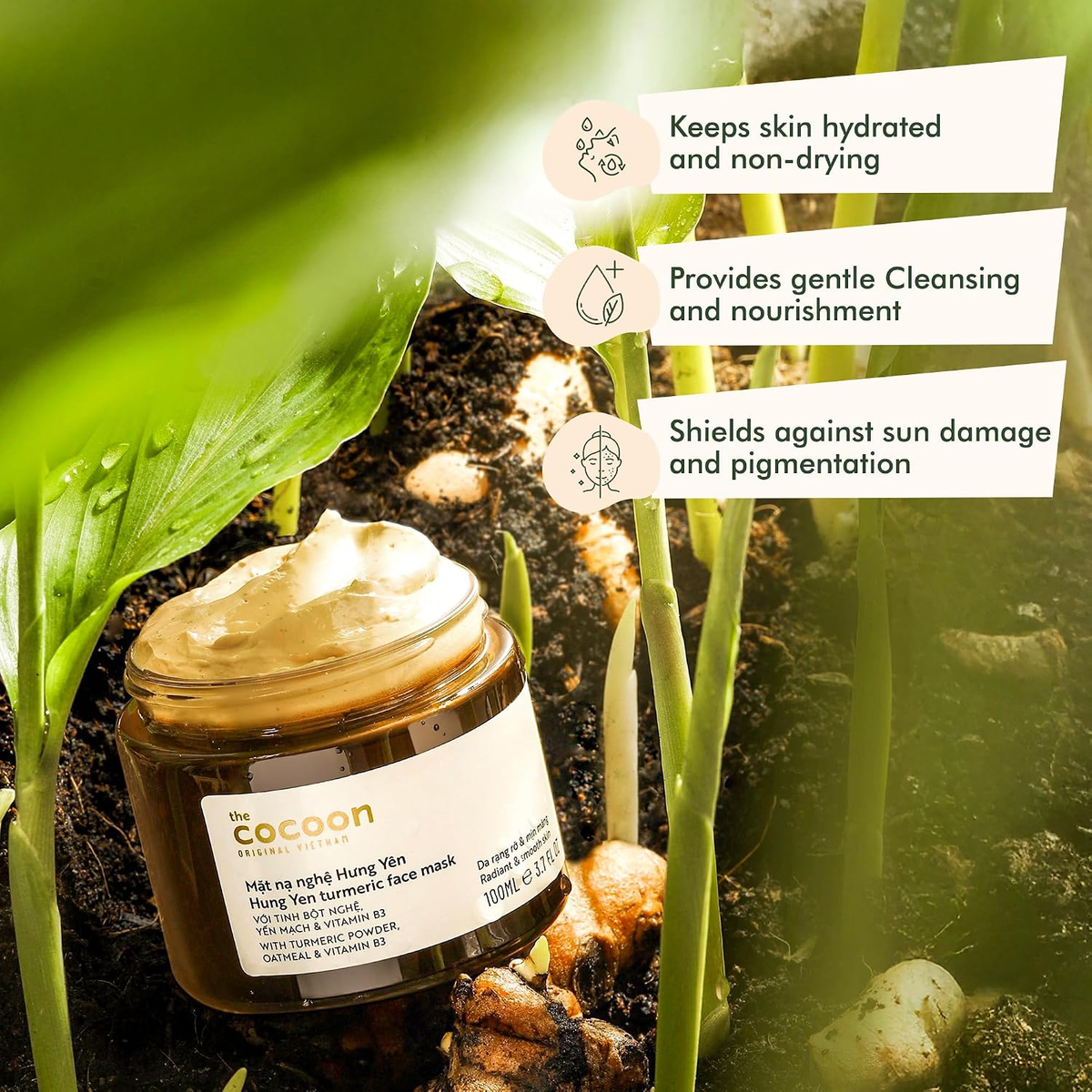 Cocoon Vietnam - Hung Yen Turmeric Face Mask (Mặt Nạ Nghệ Hưng Yên) with Turmeric Powder & Oatmeal 100ml.