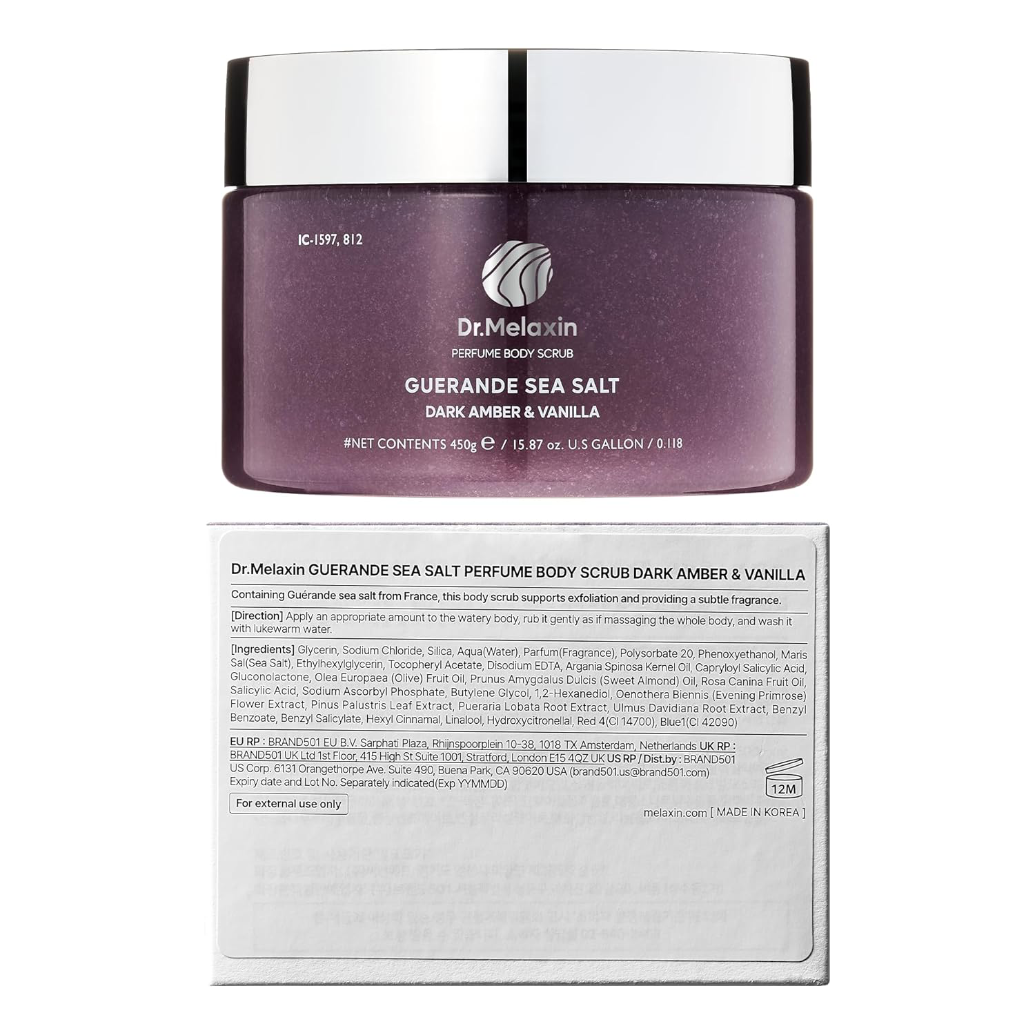Dr.Melaxin - Guerande Sea Salt Perfume Body Scrup #Dark Amber & Vanilla 450g.