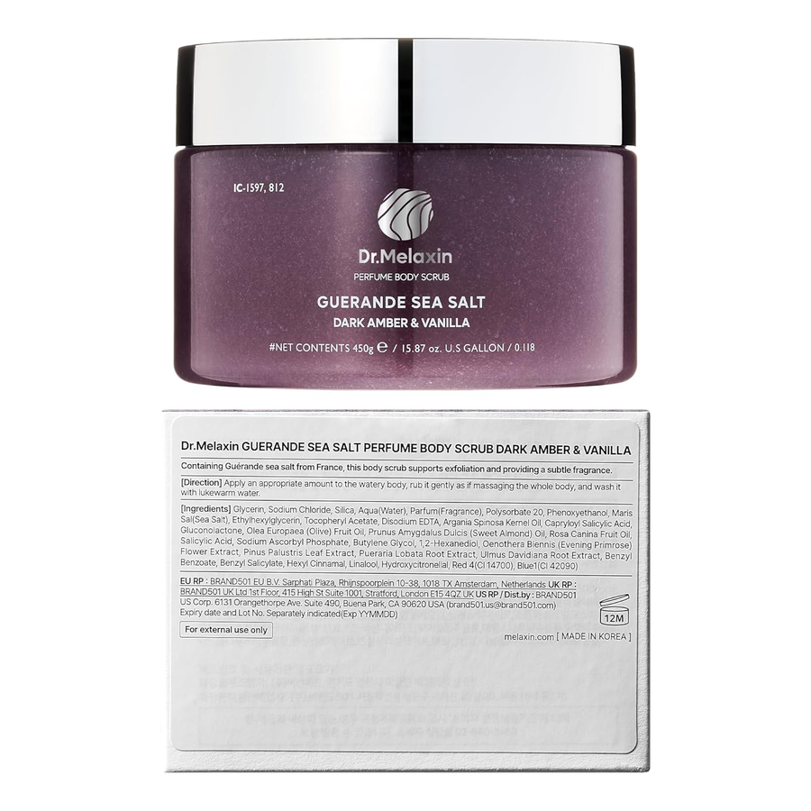 Dr.Melaxin - Guerande Sea Salt Perfume Body Scrup #Dark Amber & Vanilla 450g.