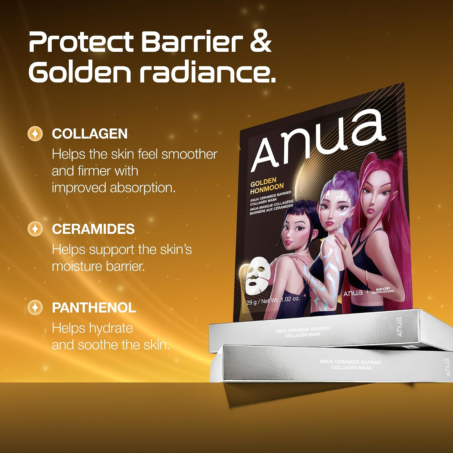 Anua - Kpop Demon Hunters Ceramide Barrier Collagen Mask 29g. (Pack of 3)
