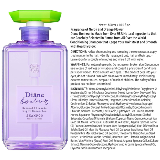 Moist Diane - Bonheur Natural & Organic Night Dream Tea Shampoo, Moist & Repair 500ml.