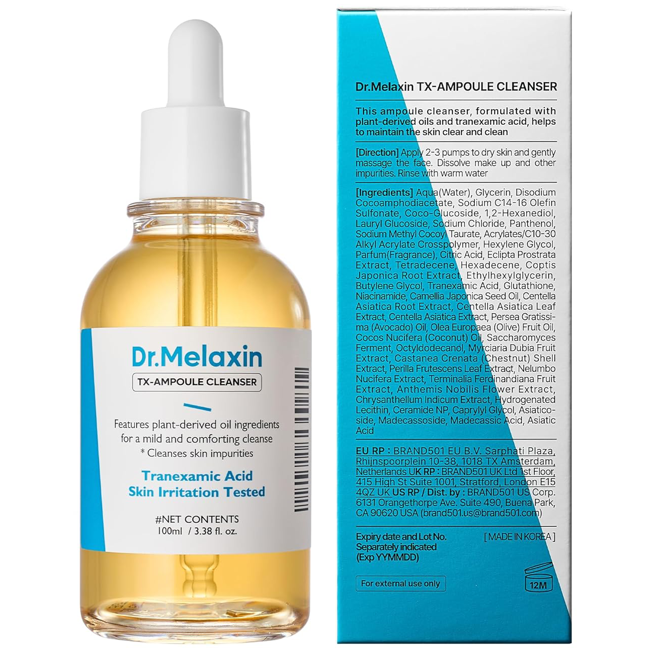 Dr.Melaxin - TX Ampoule Cleanser with Tranexamic Acid, Dye-Free and Hypoallergenic 100ml.