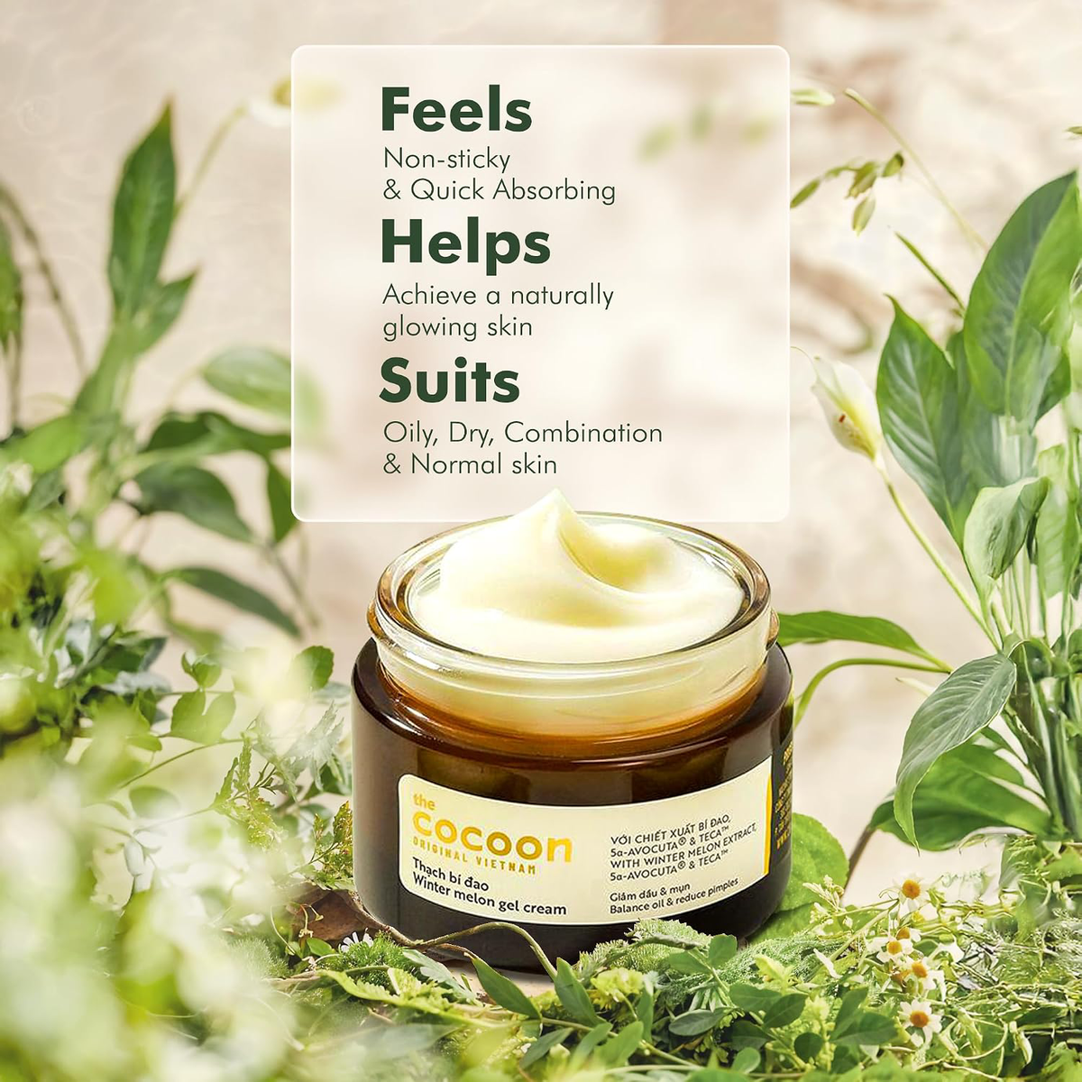 Cocoon Vietnam - Winter Melon Gel Cream (Thạch Bí Đao) with Winter Melon Extract, 5α-Avocuta® & Centella Asiatica 30ml.
