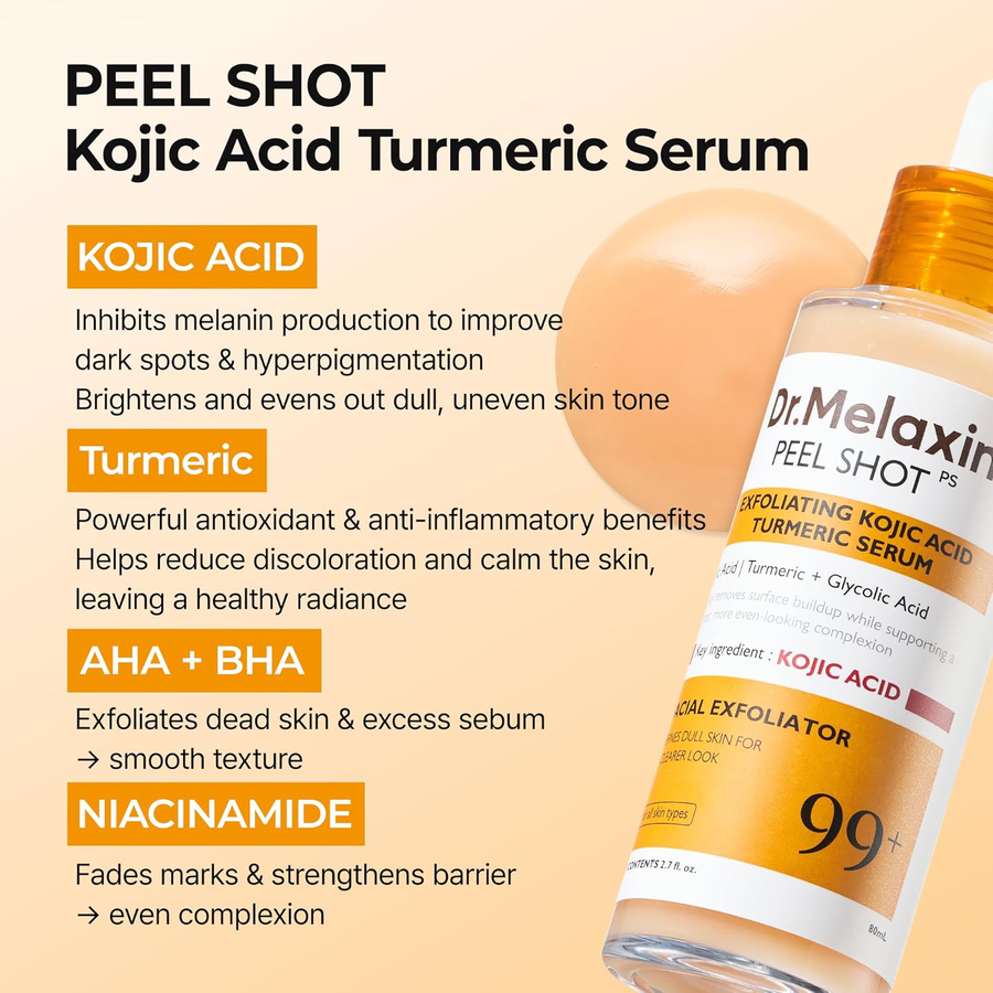 Dr.Melaxin - Peel Shot Exfoliating Kojic Acid Turmeric Serum with Glycolic Acid 80ml.