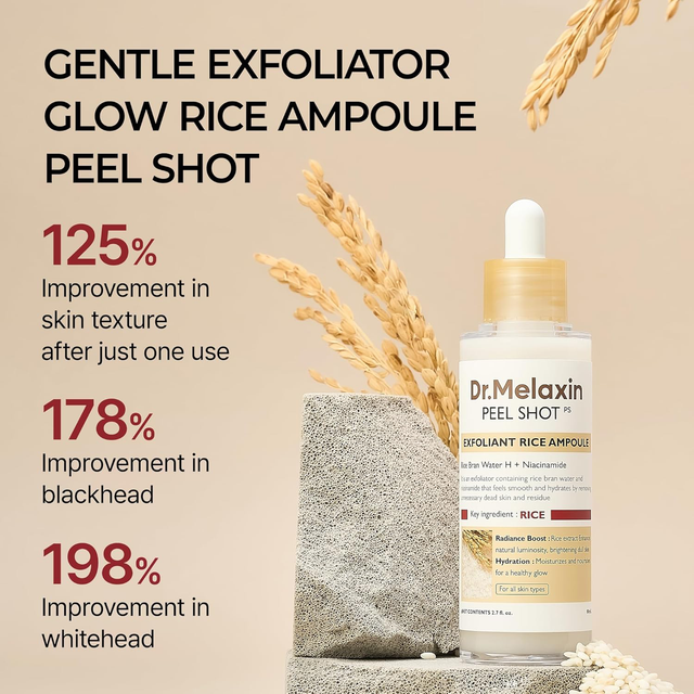 Dr.Melaxin - Peel Shot Exfoliant Rice Ampoule with Rice Bran Water H + Niacinamide 80ml.