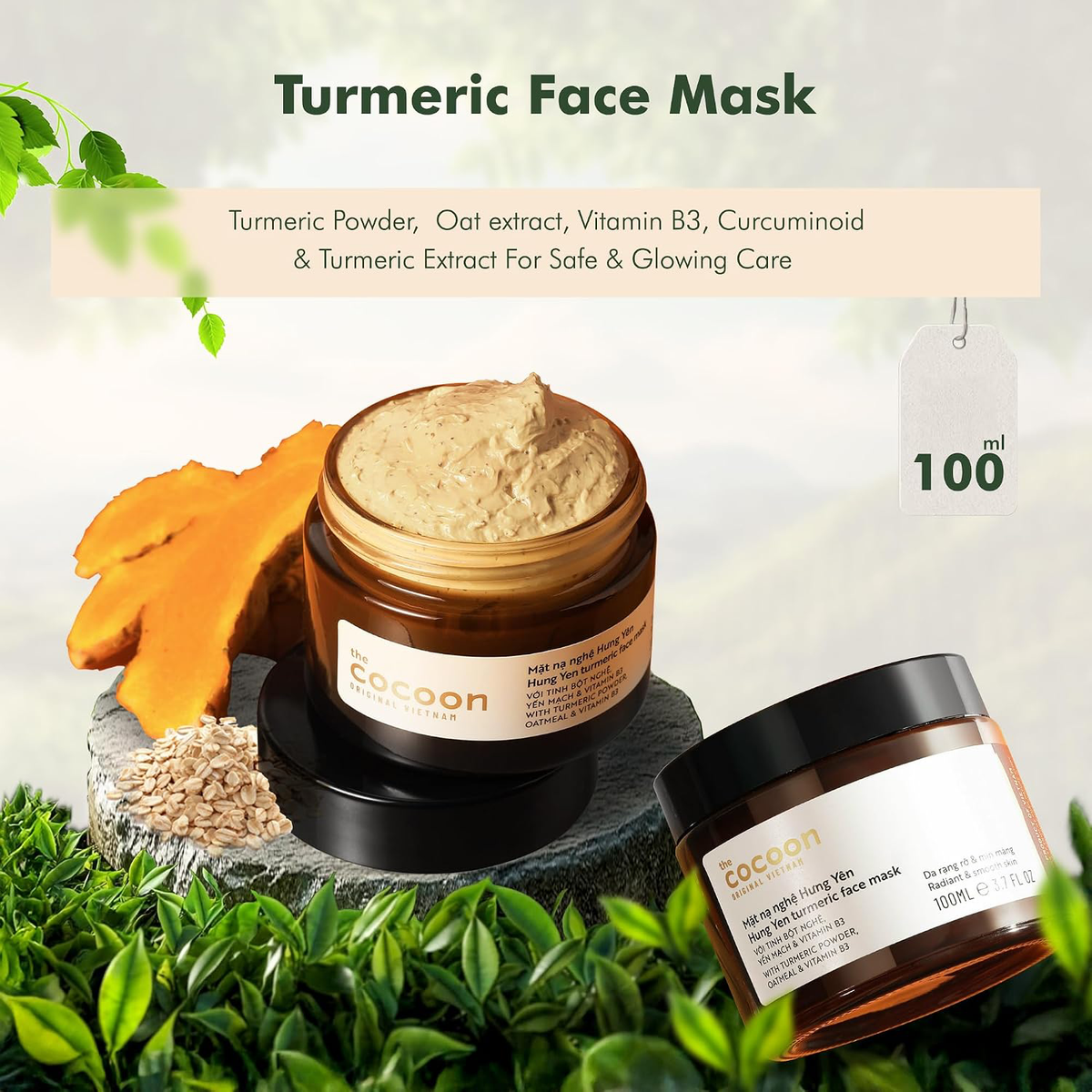 Cocoon Vietnam - Hung Yen Turmeric Face Mask (Mặt Nạ Nghệ Hưng Yên) with Turmeric Powder & Oatmeal 100ml.