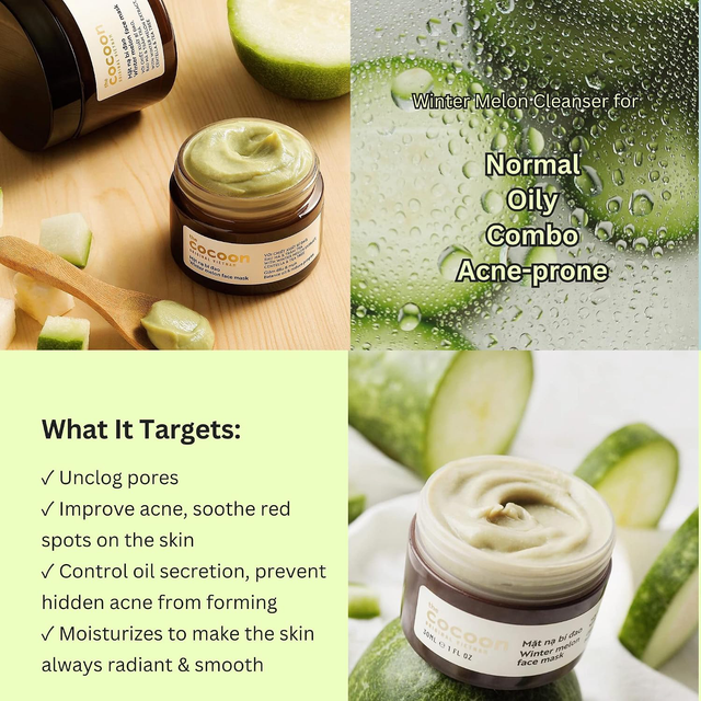 Cocoon Vietnam - Winter Melon Face Mask (Mặt Nạ Bí Đao) with Winter Melon Extract, Centella & Tea Tree 30ml.