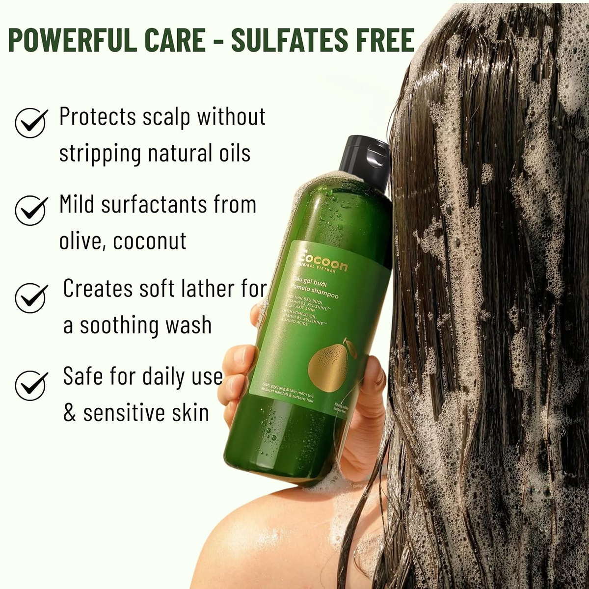 Cocoon Vietnam - Pomelo Shampoo (Dầu Gội Bưởi) with Pomelo Oil, Vitamin B5, Xylishine™ & Amino Acids, Sulfate-Free 310ml.