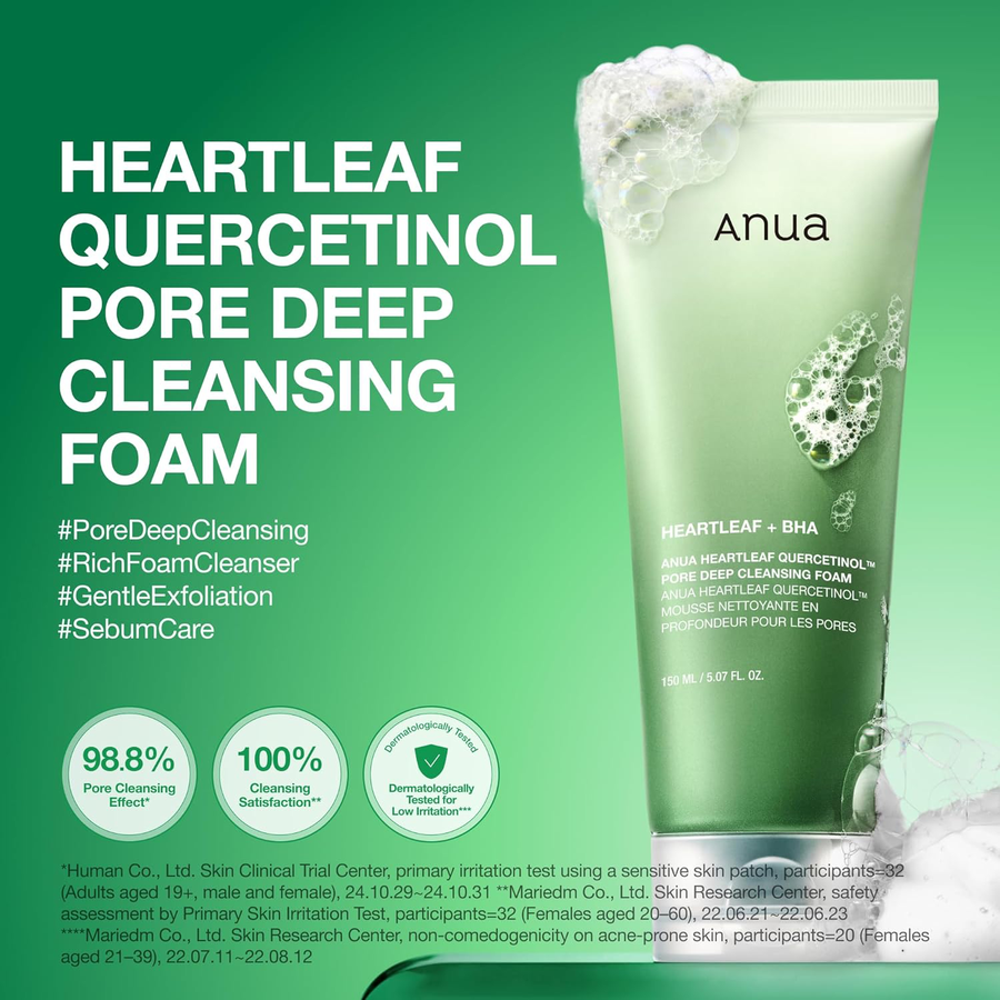 Anua - Heartleaf Quercetinol Pore Deep Cleansing Foam 150ml.