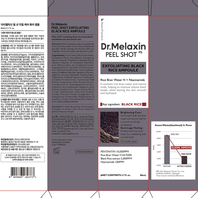 Dr.Melaxin - Peel Shot Exfoliant Black Rice Ampoule with Rice Bran Water H + Niacinamide 80ml.