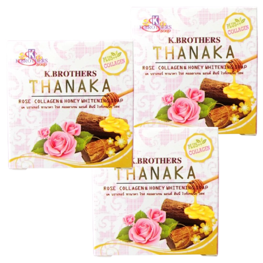 K. Brothers - Thanaka Rose Collagen & Honey Whitening Soap 60g. (Pack of 3)