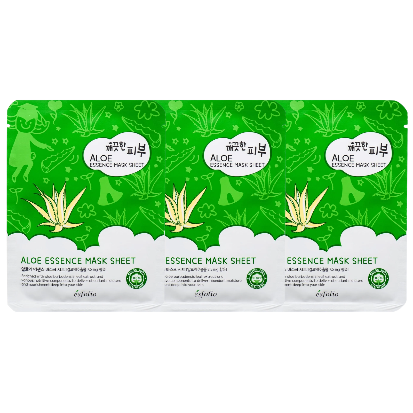 Esfolio - Pure Skin Aloe Essence Mask Sheet 25ml. (Pack of 3)