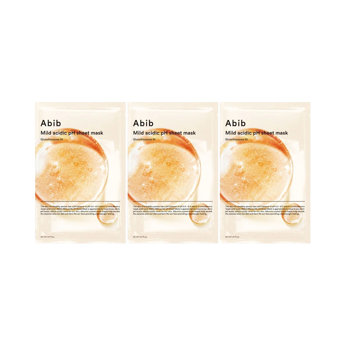 Abib - Mild Acidic pH Sheet Face Mask, Glutathiosome Fit 30ml. (Pack of 3)