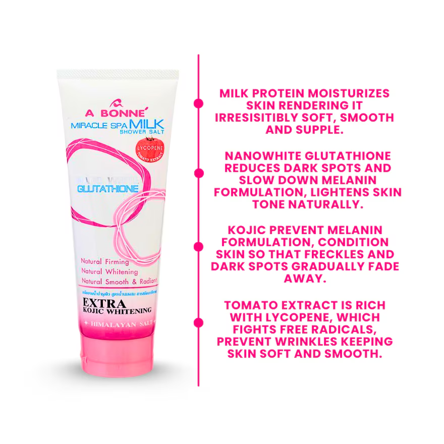 A Bonne' - Miracle Spa Milk Shower Salt Plus Lycopene Tomato Extract and Nano White Glutathone 350g.