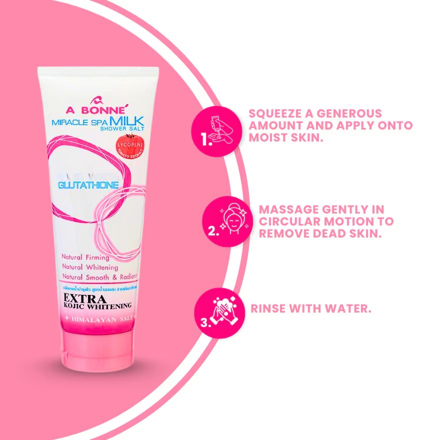 A Bonne' - Miracle Spa Milk Shower Salt Plus Lycopene Tomato Extract and Nano White Glutathone 350g.