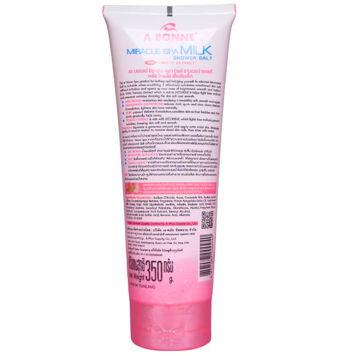 A Bonne' - Miracle Spa Milk Shower Salt Plus Lycopene Tomato Extract and Nano White Glutathone 350g.