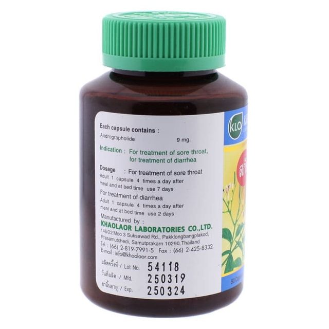 Khaolaor - Andrographis Paniculata Extract, Andrographolide (50 capsules)