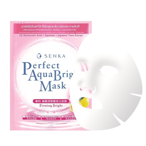 Senka - Perfect Aqua Bright Mask - Firming Bright with Double Hyaluronic Acid, Squalane, Japanese Yuzu Extract 21g. (Pack of 3)