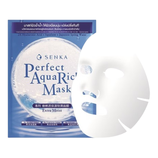 Senka - Perfect Aqua Rich Mask - Extra Moist with Double Hyaluronic Acid, Squalane, Japanese Spring Water 21g. (Pack of 3)