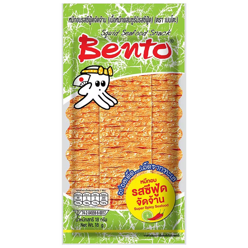 Bento - Baked Squid - Spicy Seafood Flavor 18 g. (Pack of 6)