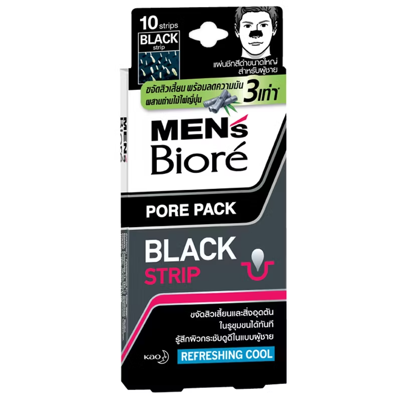 Biore - Men's Pore Pack Black Strip, Refershing Cool - 10 strings (Pack of 3, total 30 strings)