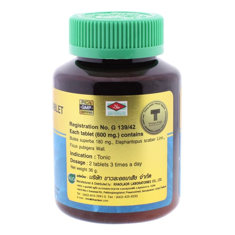 Khaolaor - Butea Superba Tablet - Butea Superba, Elephantopus Scaber Linn., Ficus Pubigera Wall. (60 tablets)