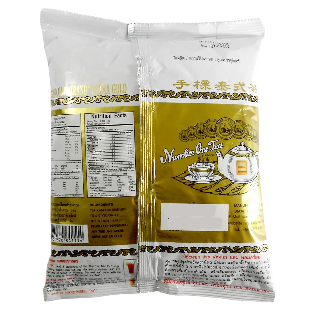 Cha Tra Mue - Thai Tea Mix Powder (Extra Gold), Red Tea, Vamilla Scent, Bag type 400g.