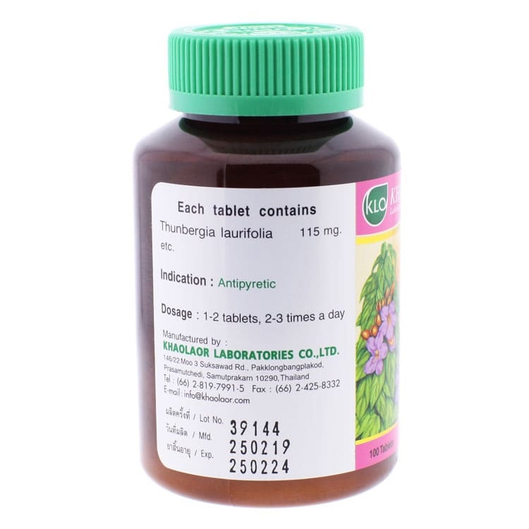 Khaolaor - Rangchuet, Compound Thunbergia Laurifolia (100 tablets)