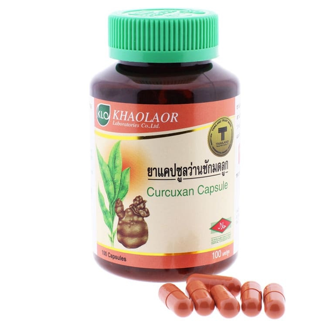Khaolaor - Curcuxan, Uterine Stimulant, Curcuma Xanthorrhiza Roxb, Curcuma Aromatica Salisb, Livisticum Officnale Koch and Borassus Flabellifer L (100 capsules)