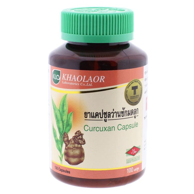 Khaolaor - Curcuxan, Uterine Stimulant, Curcuma Xanthorrhiza Roxb, Curcuma Aromatica Salisb, Livisticum Officnale Koch and Borassus Flabellifer L (100 capsules)