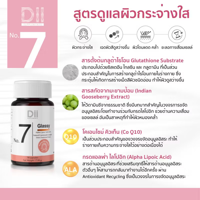 DII - No.7 Glassy, Alpha Lipoic Acid with Natural Carotenoids Complex (30 capsules)