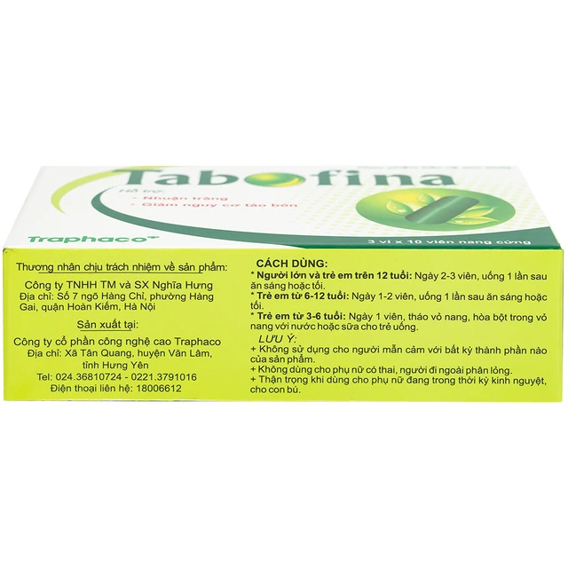 Traphaco - Tabofina - Herbal Digestive and Laxative Supplement Viên Uống Thảo Dược Thực Phẩm Bổ Sung Tiêu Hóa (30 Capsules)