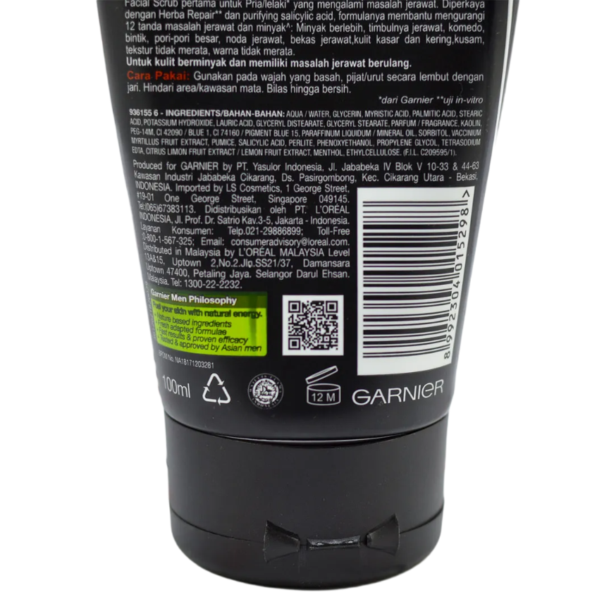 Garnier Men - Acno Fight - Anti-Acne Scrub in Foam 100 ml - Made in Indonesia