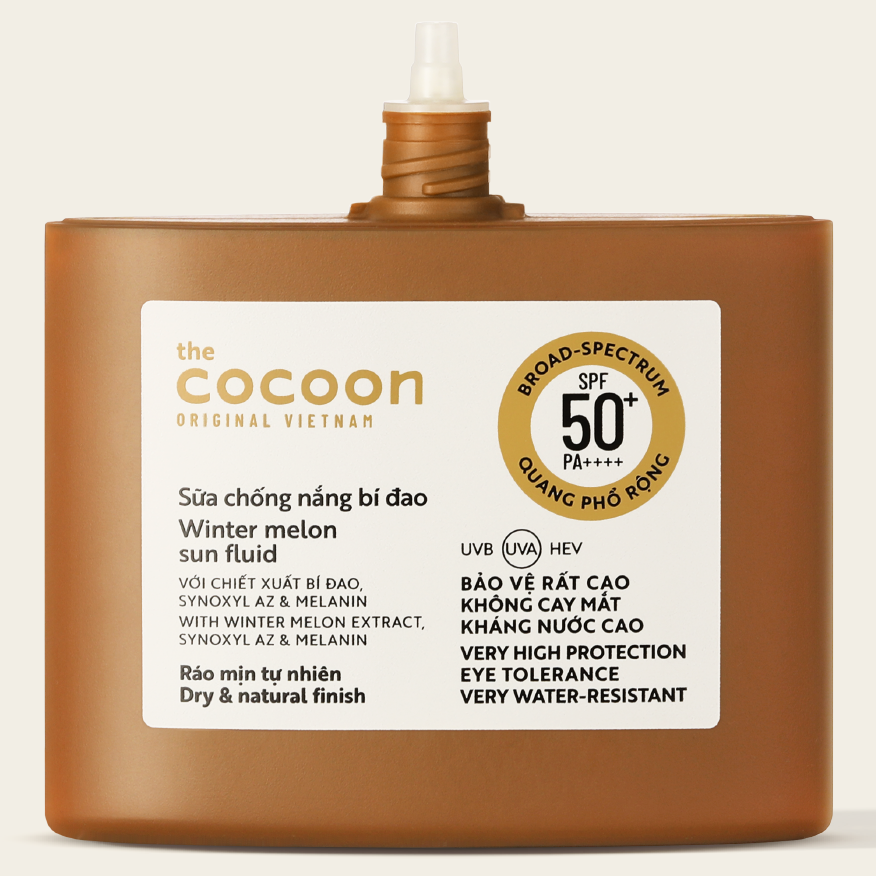 Cocoon Vietnam - Winter Melon Sun Fluid SPF 50+ PA++++ (Sữa Chống Nắng Bí Đao) with Winter Melon Extract, Synoxyl AZ & Melanin 50ml.